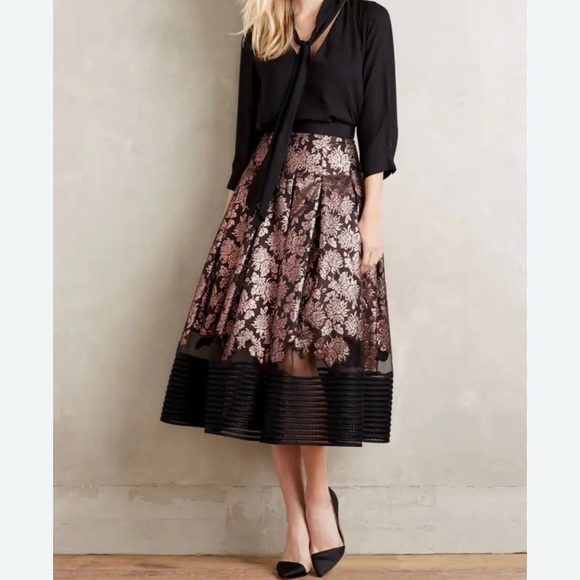 Sachin + Babi Dresses & Skirts - Sachin & Babi Noir Haku Midi Skirt Metallic Floral Jacquard Rose Gold Black 6